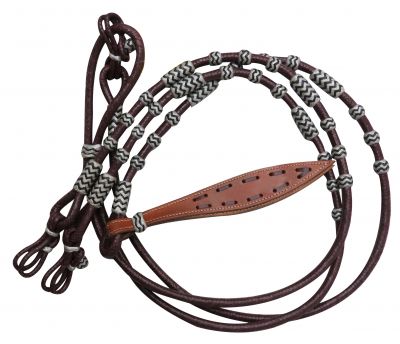 Showeman Braided Purple Burgundy Rawhide Romal Reins with Leather Popper