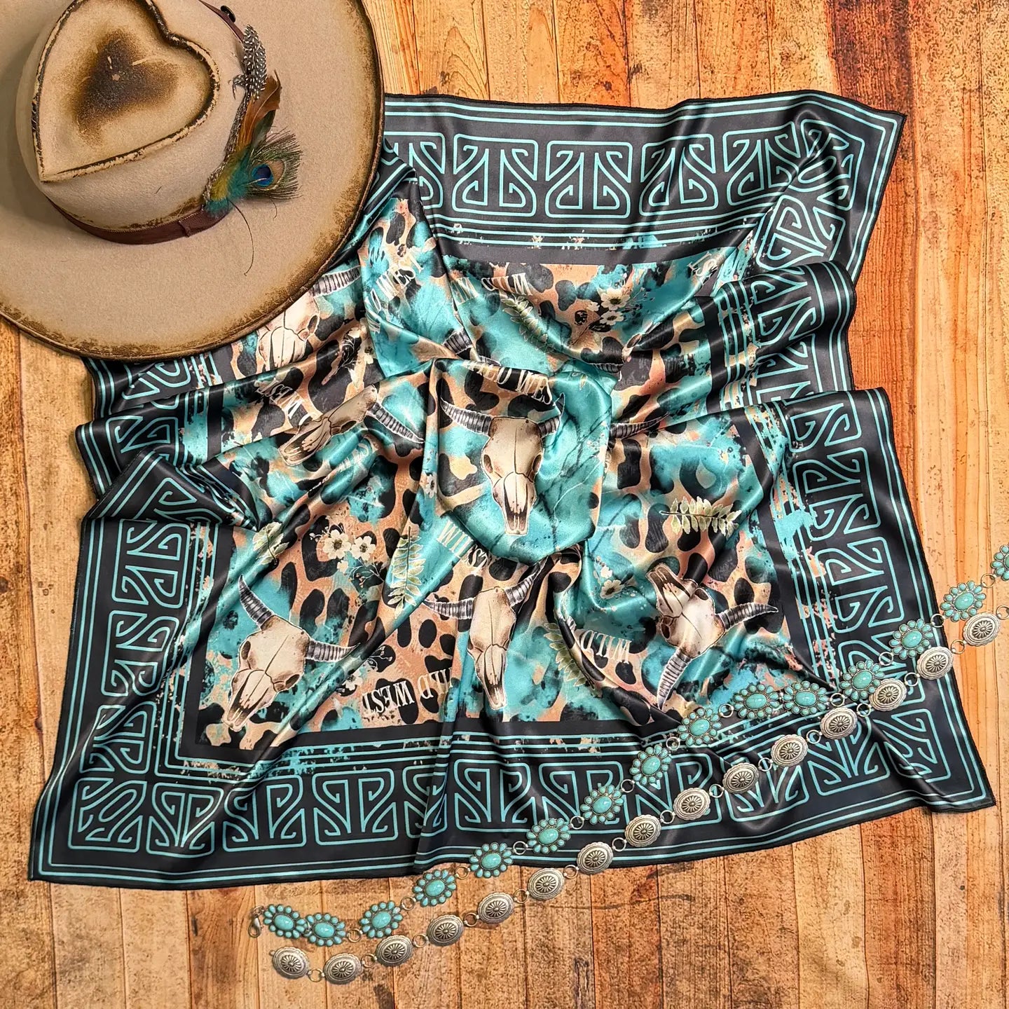 Western Longhonr Print Silk Scarf | Country Clothing - Scarf | Saddleworld Ipswich
