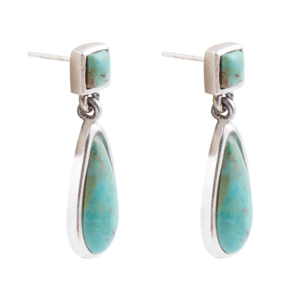 Smooth Teardrop Post Earring - Turquoise and Silver