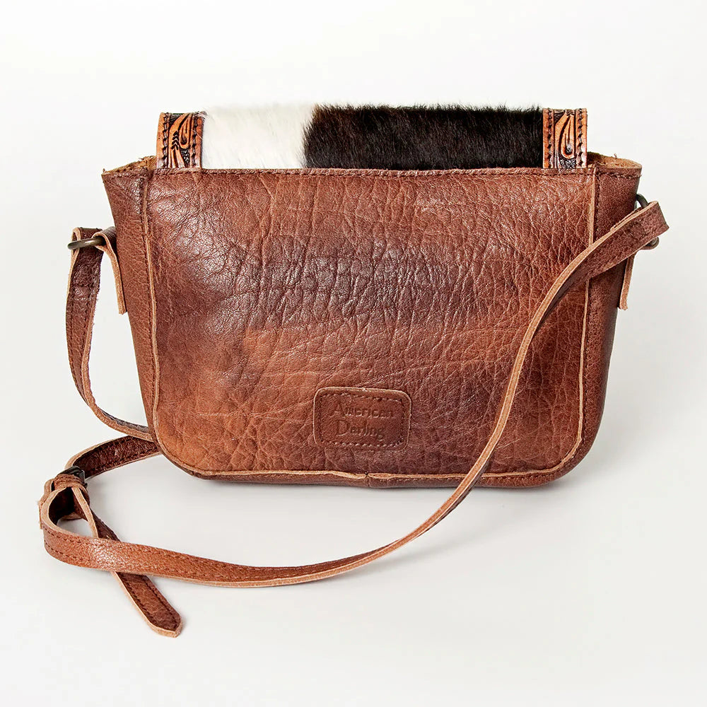 American Darling Tooled Leather Crossbody Bag with Cowhide and Turquoise Accent