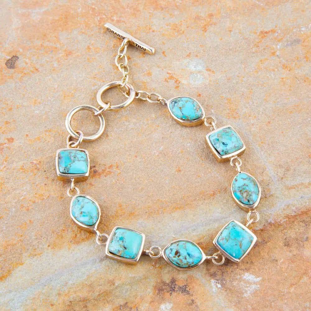 Genuine Turquoise Hammered Link Bracelet