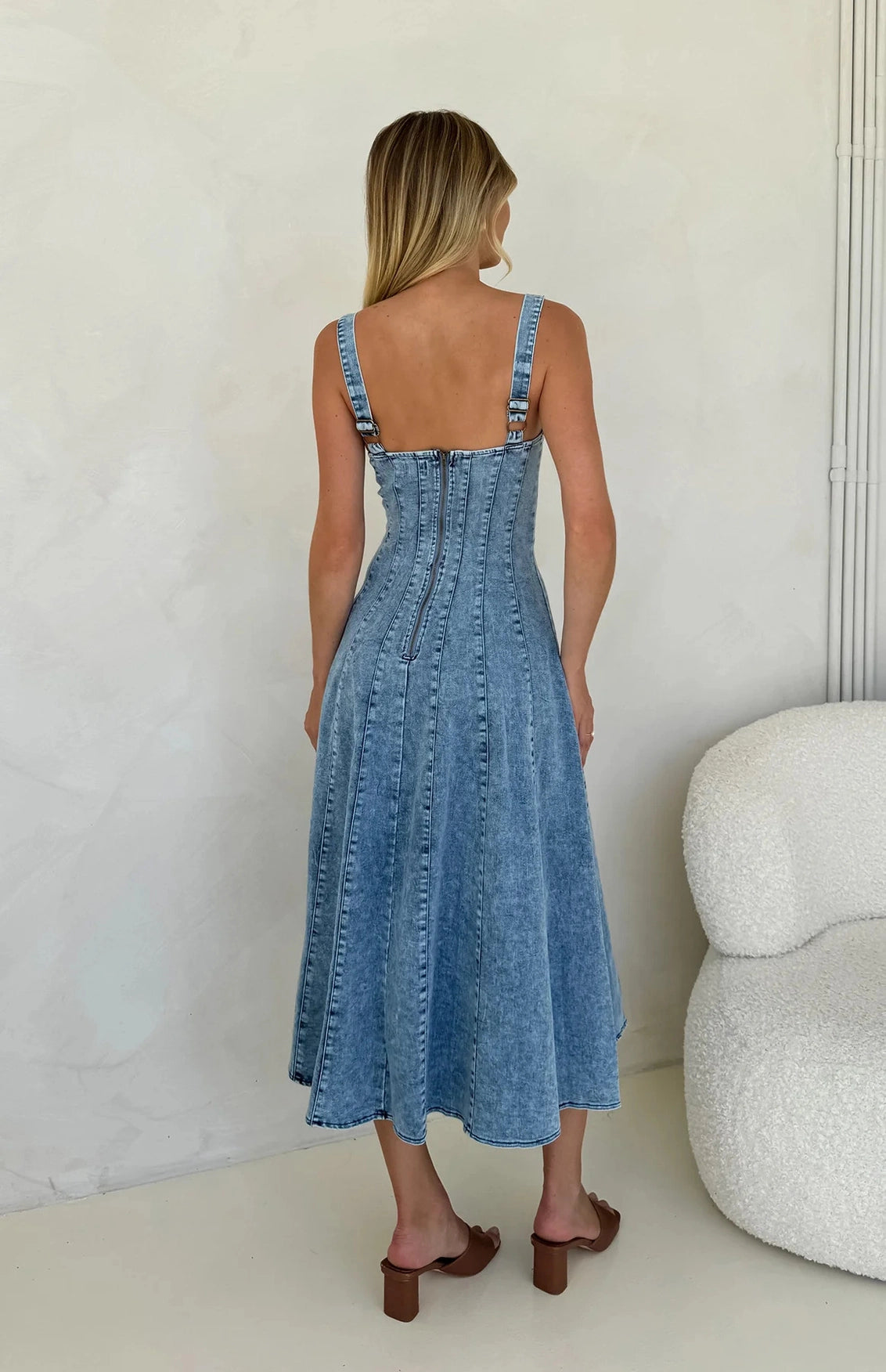 Missy U Neck Long Denim Dress