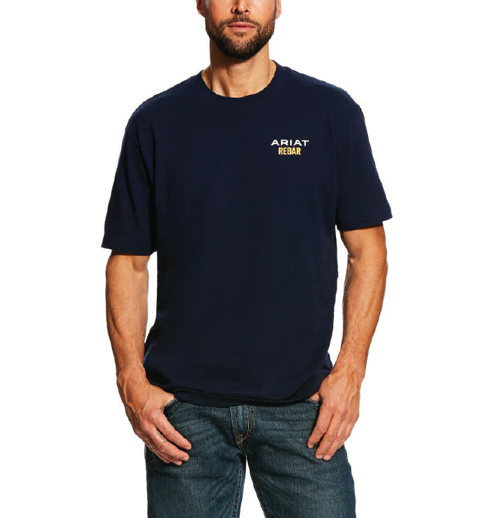 Ariat Mns Rebar Cotton Stretch Logo SS T Shirt Navy