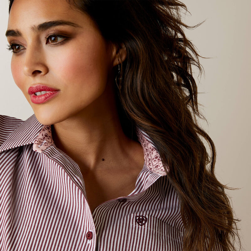 Ariat Wms REAL Kirby Stretch LS Shirt Deep Pomegranate/White Stripe