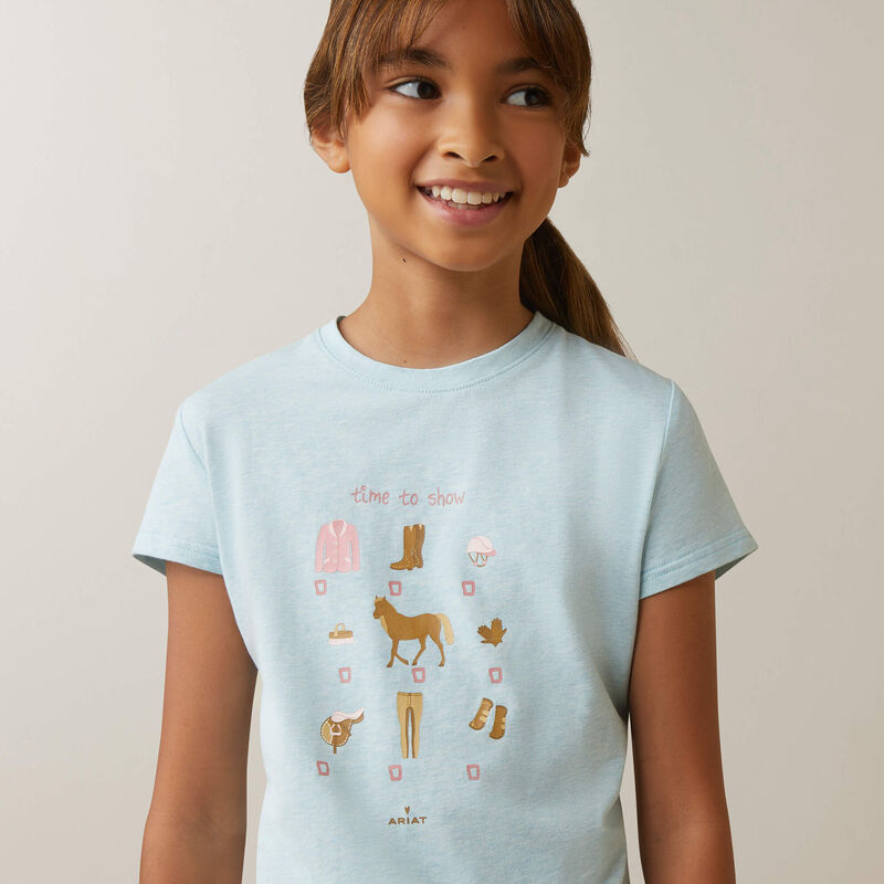 Ariat Yth Time To Show SS T Shirt Heather Mosaic Blue - Summer Clearance