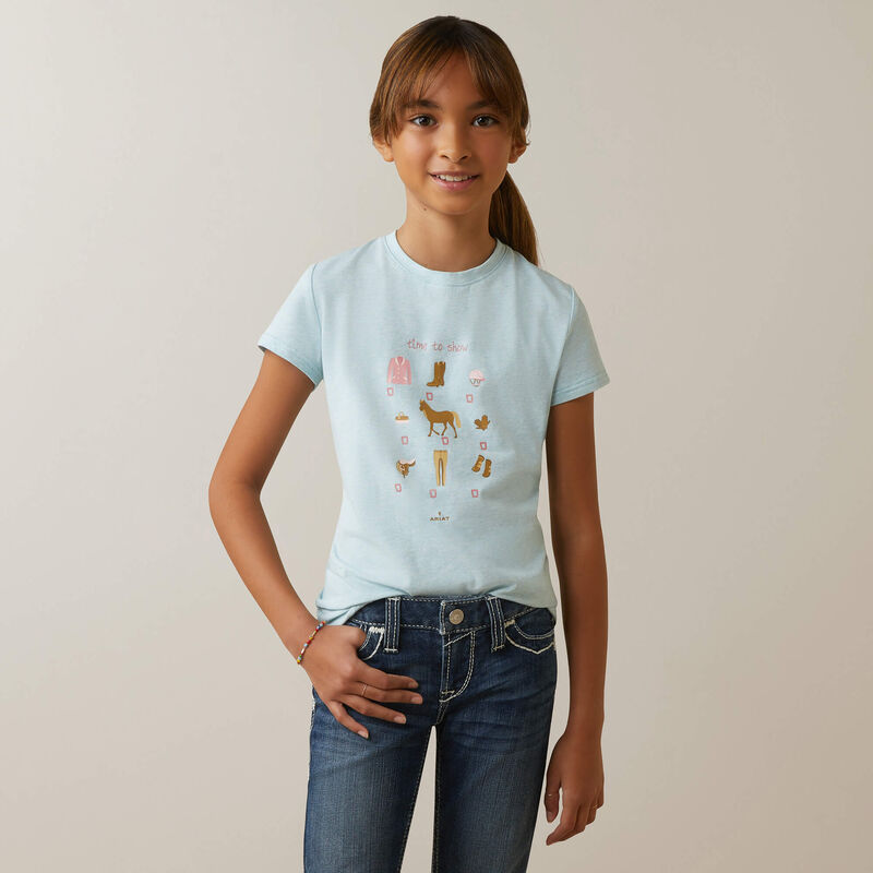Ariat Yth Time To Show SS T Shirt Heather Mosaic Blue - Summer Clearance