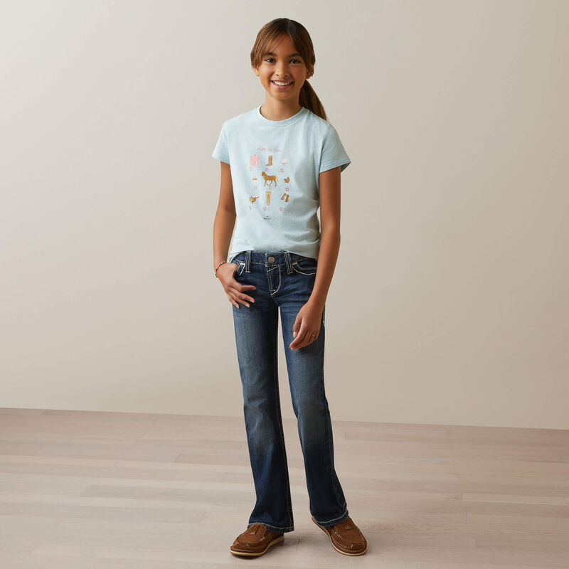 Ariat Yth Time To Show SS T Shirt Heather Mosaic Blue - Summer Clearance