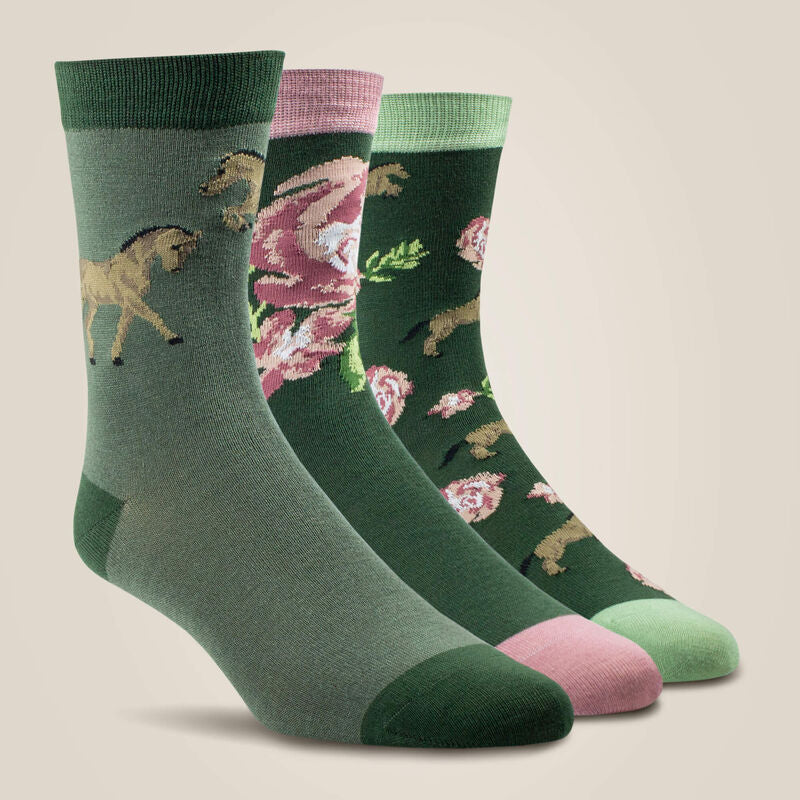 Ariat Wms Charm Crew Socks Floral Horse