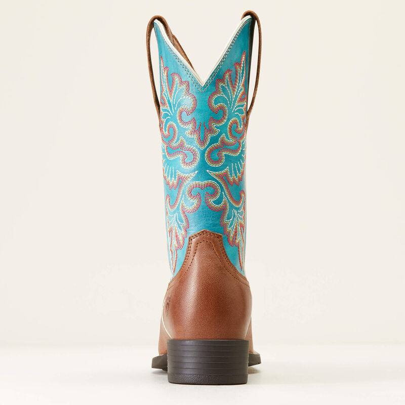Ariat Wms Round Up Wide Square Toe Stretchfit Buff Blonde/Nautical - Clearance