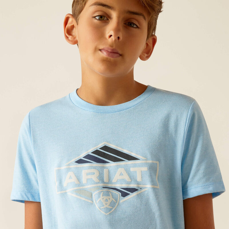 Ariat Bys Retro Hex Stripe SS T Shirt Turquoise Heather - Summer Clearance