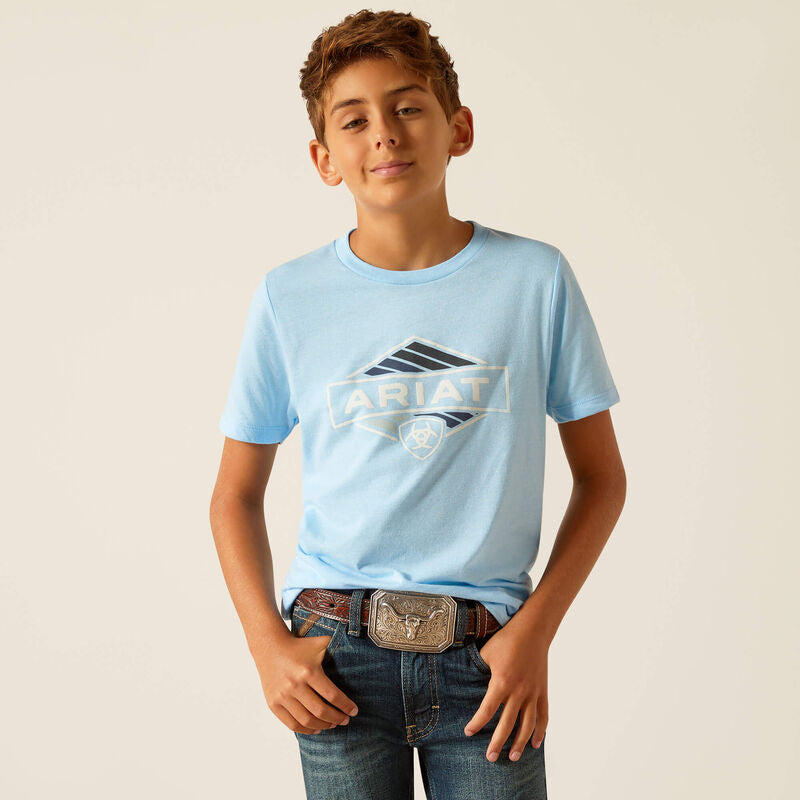 Ariat Bys Retro Hex Stripe SS T Shirt Turquoise Heather - Summer Clearance
