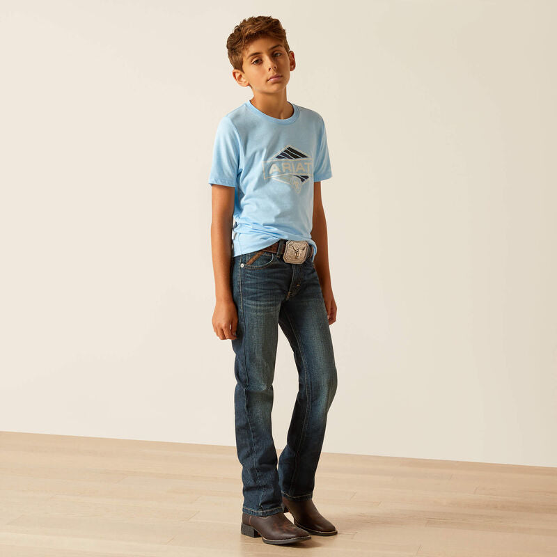 Ariat Bys Retro Hex Stripe SS T Shirt Turquoise Heather - Summer Clearance