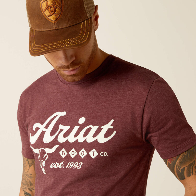 Ariat Mns Established Boot Co SS Tee Maroon Heather