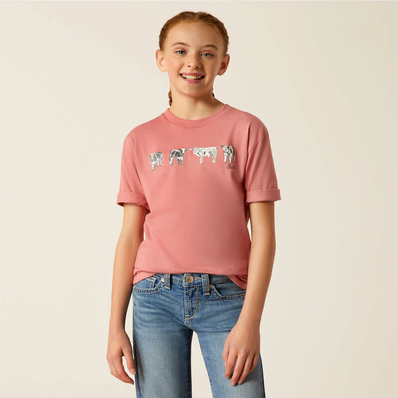 Ariat Gls Mini Cow Squad SS Tee Dusty Rose - Summer Clearance