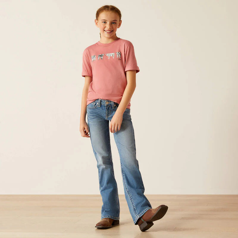 Ariat Gls Mini Cow Squad SS Tee Dusty Rose - Summer Clearance