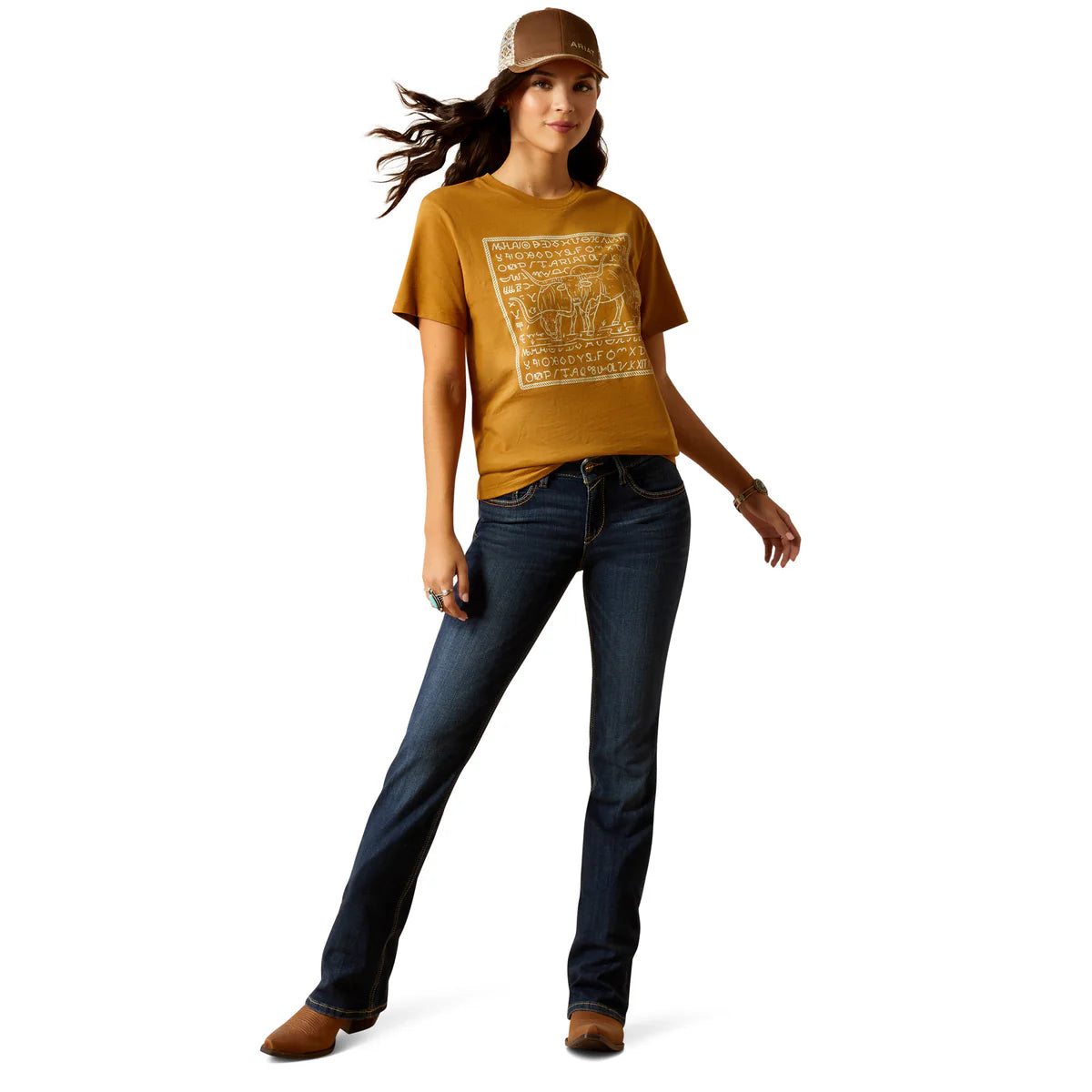 Ariat Wms Longhon Brand SS Tee Harvest Gold - Black Friday Sale