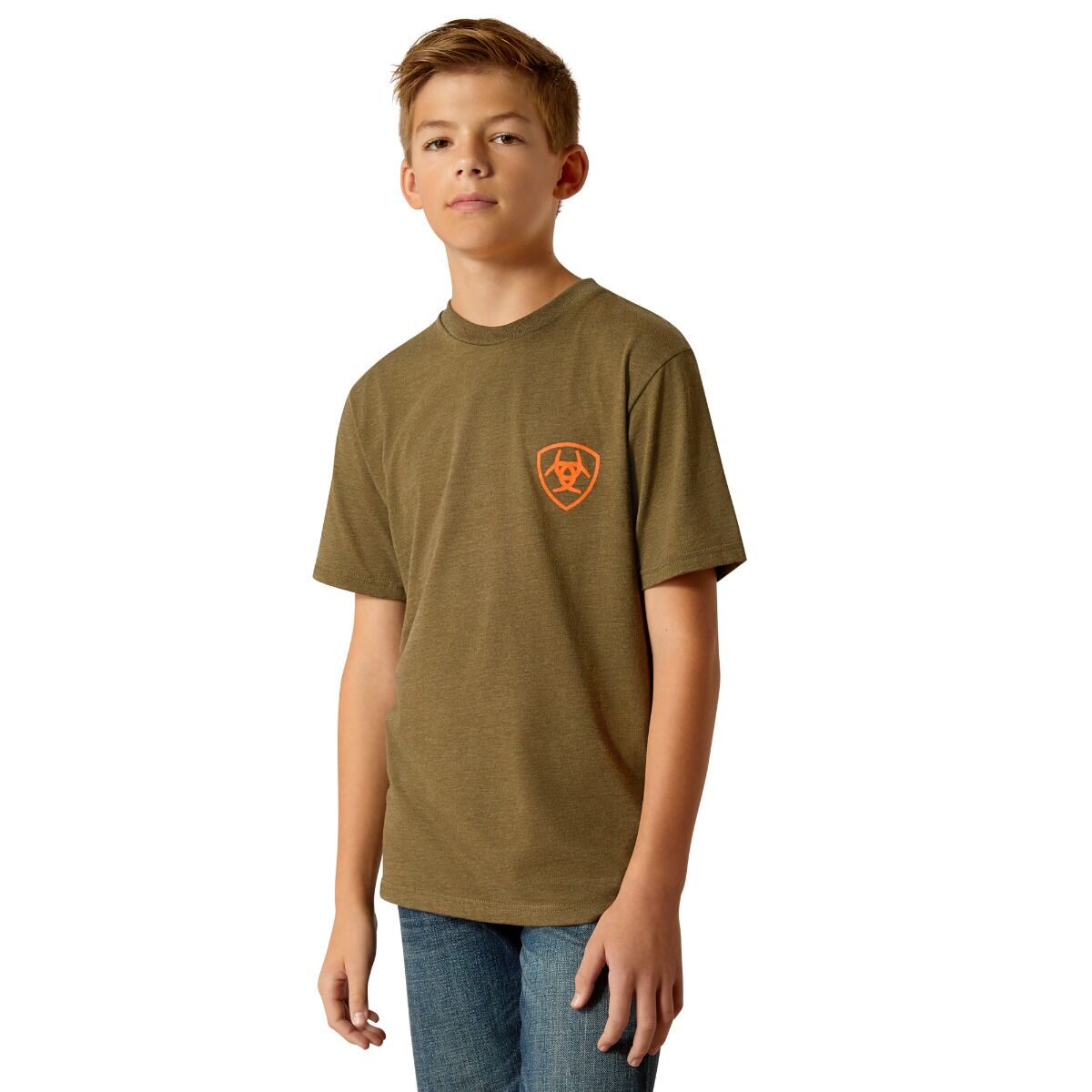Ariat Bys Grain Flag SS Tee Military Heather - Summer Clearance