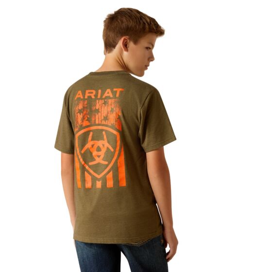 Ariat Bys Grain Flag SS Tee Military Heather - Summer Clearance