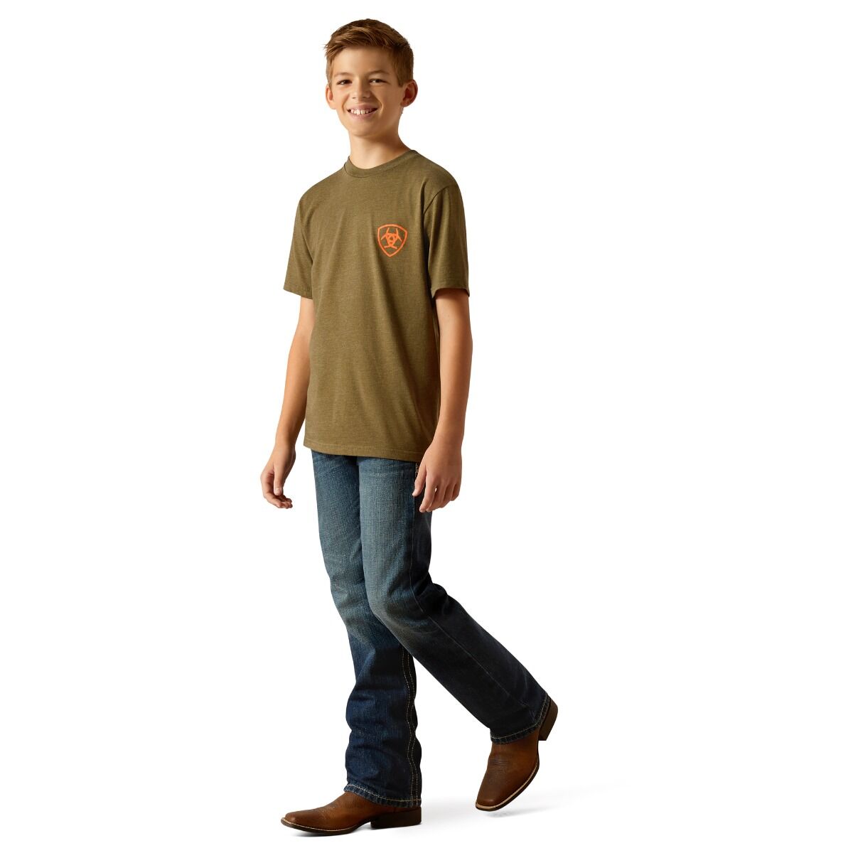 Ariat Bys Grain Flag SS Tee Military Heather - Summer Clearance