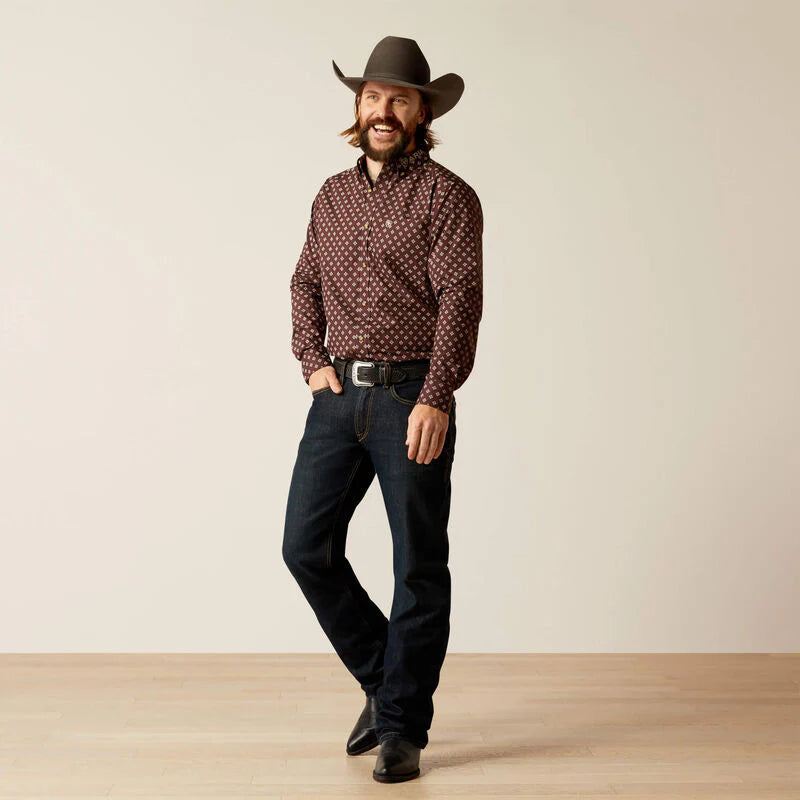 Ariat Mns Team Koen Fitted Long Sleeve Shirt Brown/Tan