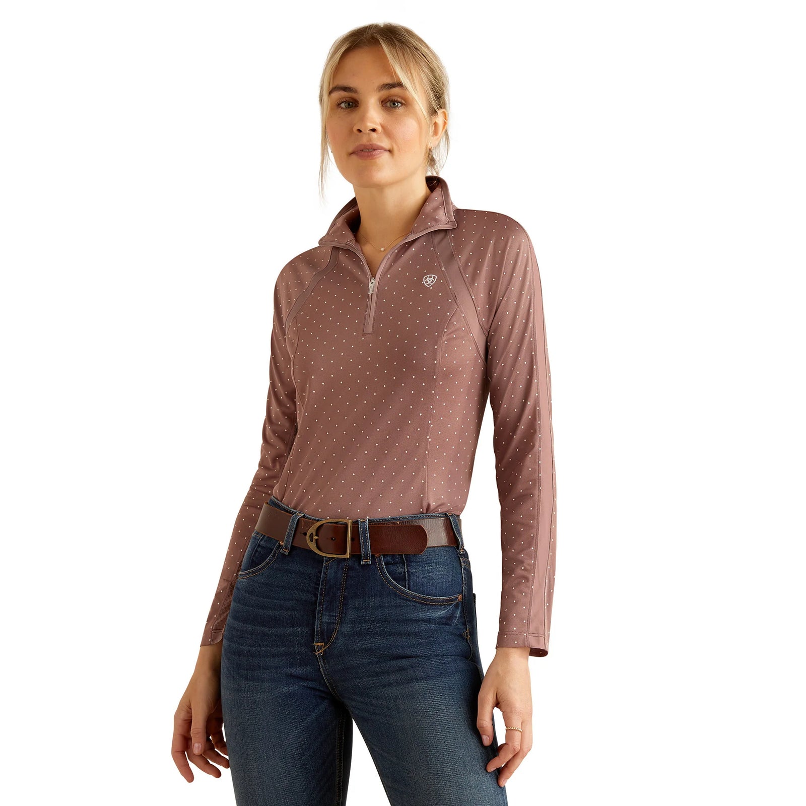 Ariat Wms Sunstopper 3.0 1/4 Zip Twilight Mauve Dot- Black Friday Sales