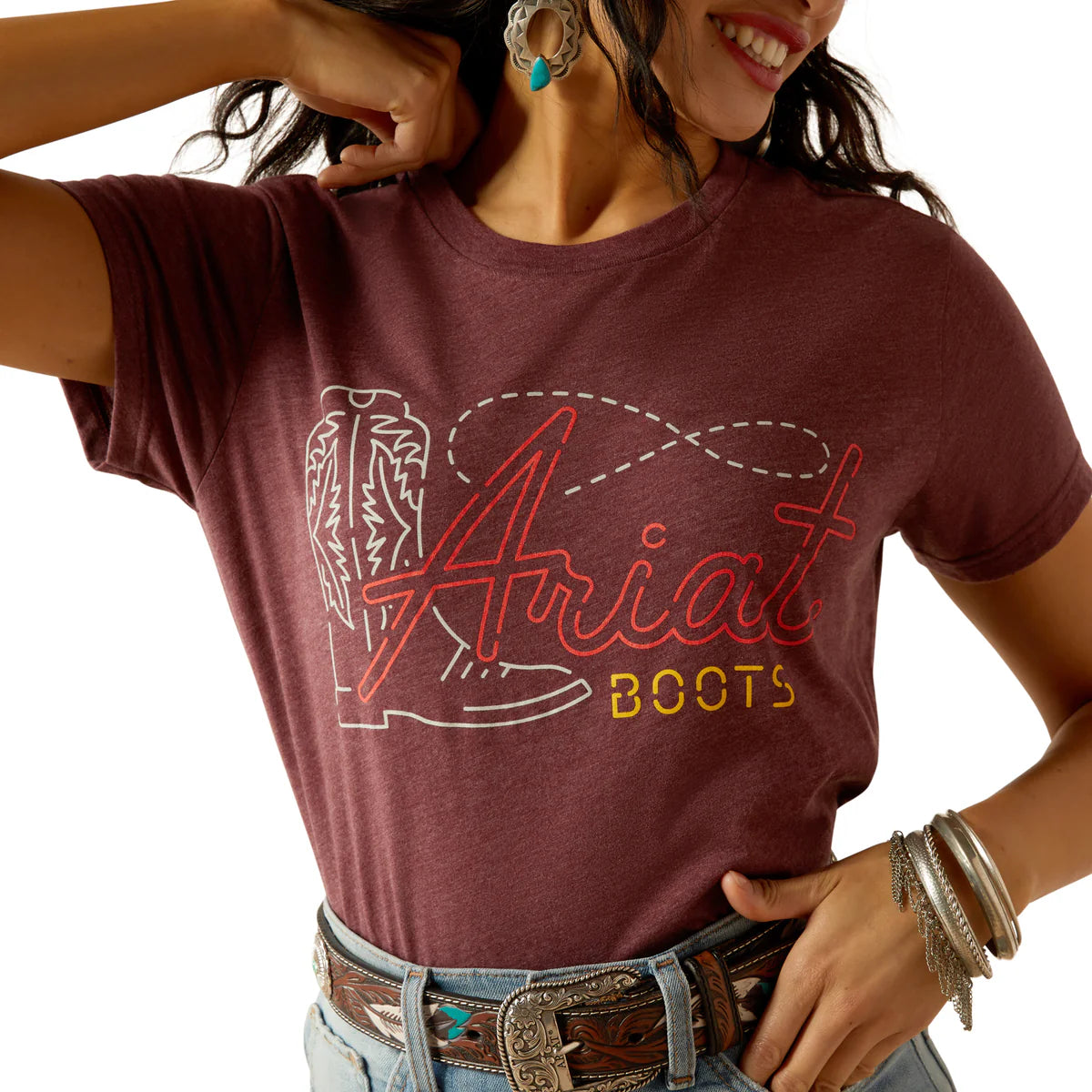 Ariat Wms Modern Neon SS Tee Maroon Heather - Black Friday Sale