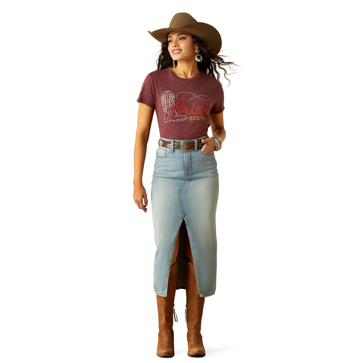 Ariat Wms Modern Neon SS Tee Maroon Heather - Black Friday Sale