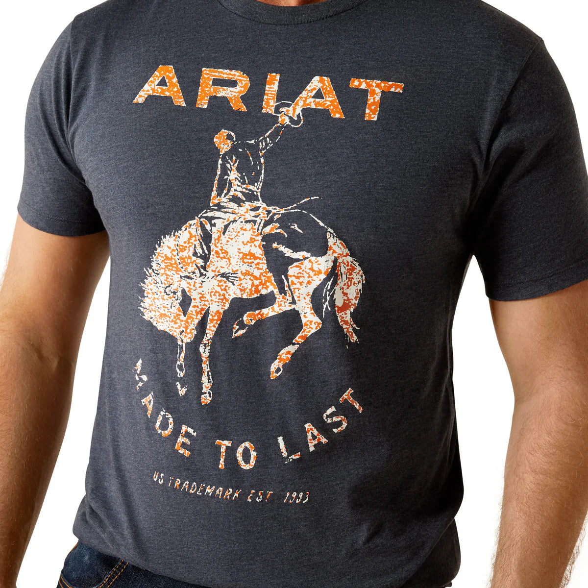 Ariat Mns Made To Last Bronco SS Tee Navy Heather - Christmas Sale