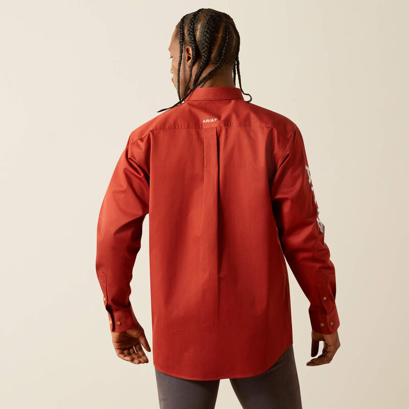 Ariat Mns Team Logo Twill Classic Fit LS Shirt Dark Red/Khaki