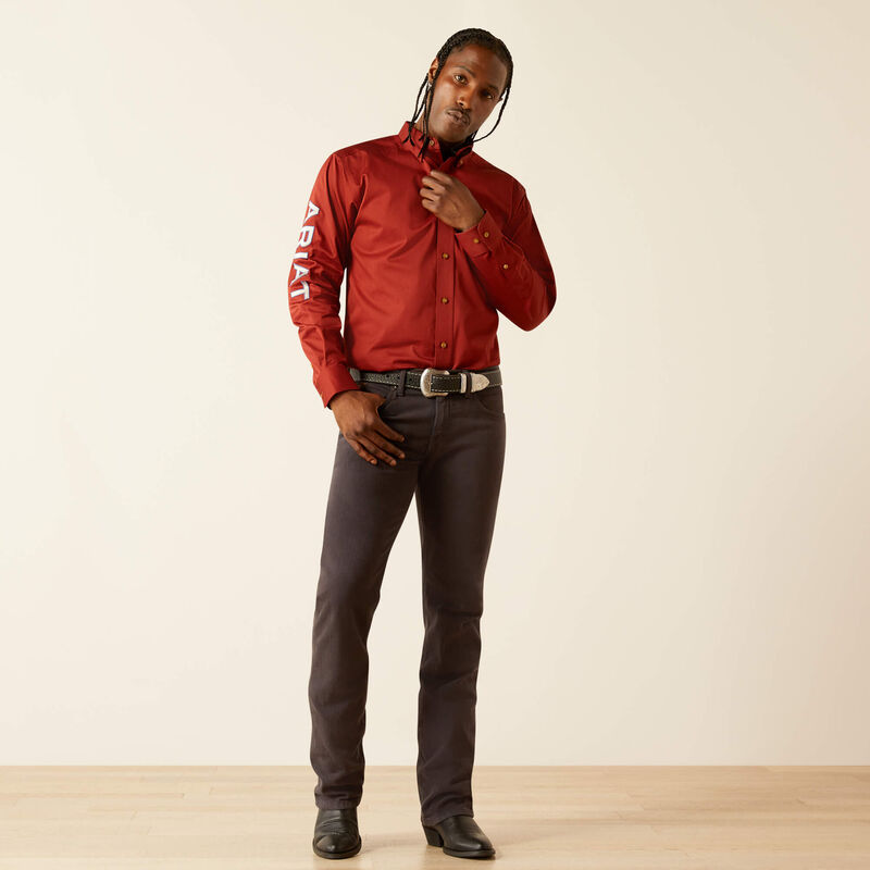 Ariat Mns Team Logo Twill Classic Fit LS Shirt Dark Red/Khaki