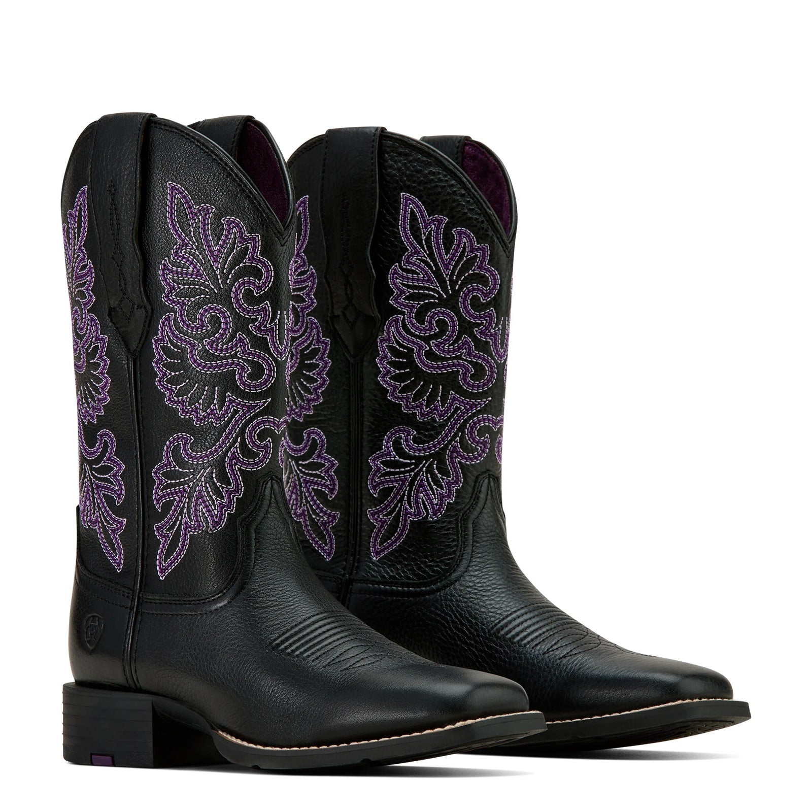 Ariat Wms Round Up Wide Square Toe Stretchfit Black Deertan - Clearance