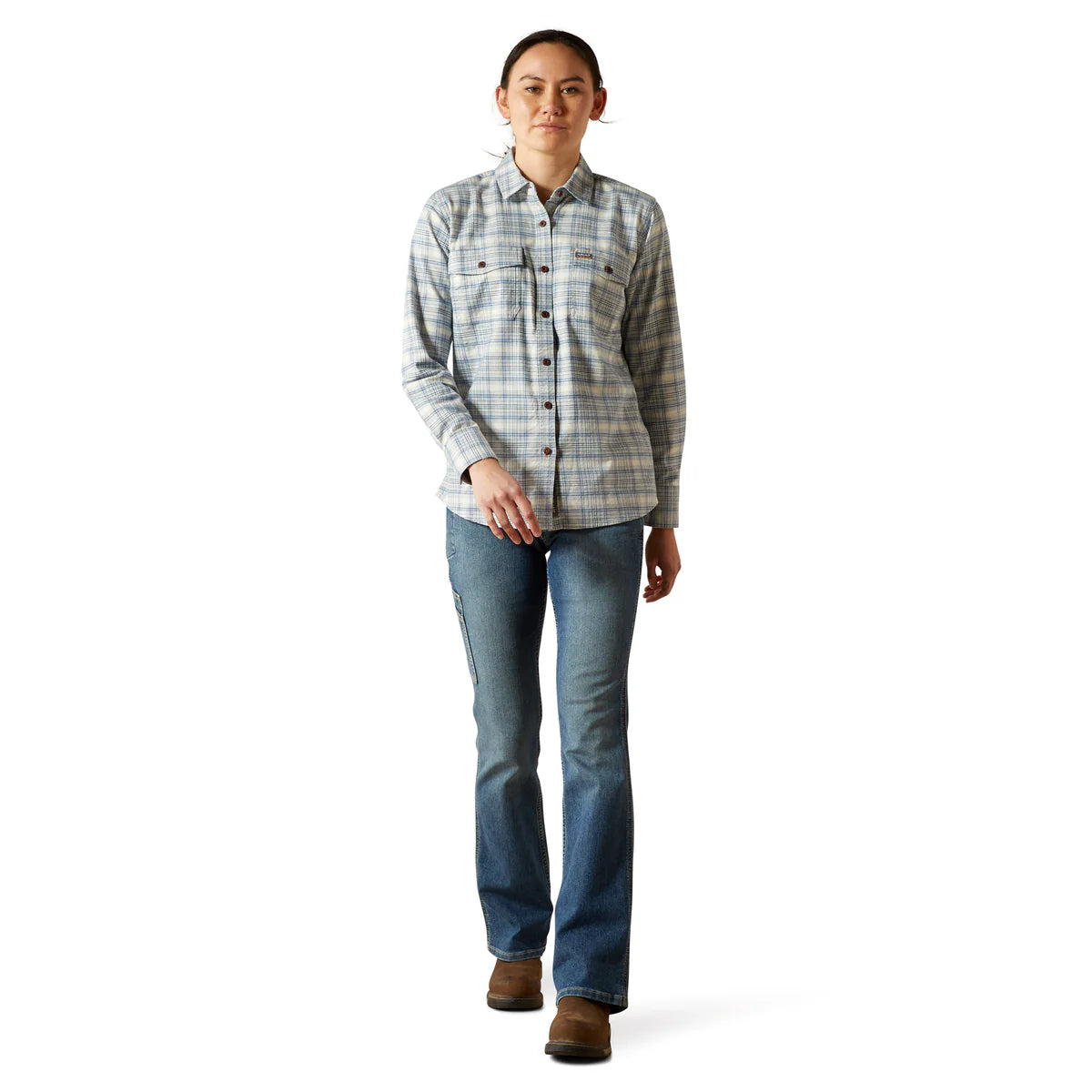 Ariat Wmns Rebar Flannel Durastretch LS Work Shirt Vanilla Ice