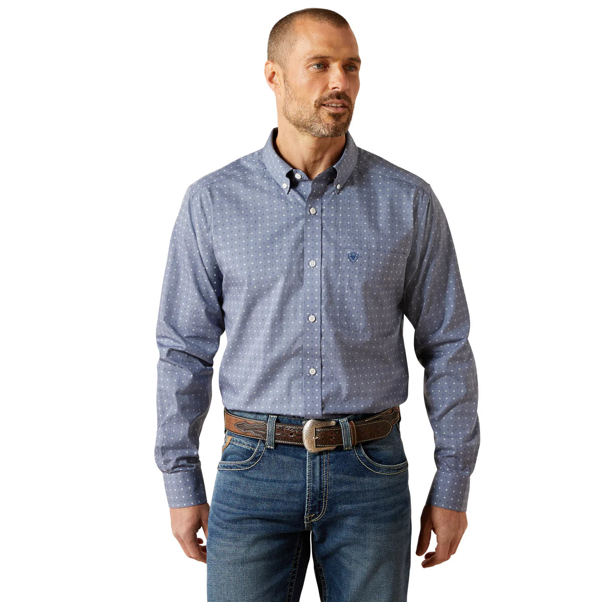 Ariat Mns Wrinkle Free Blaine Fitted LS Shirt Grey