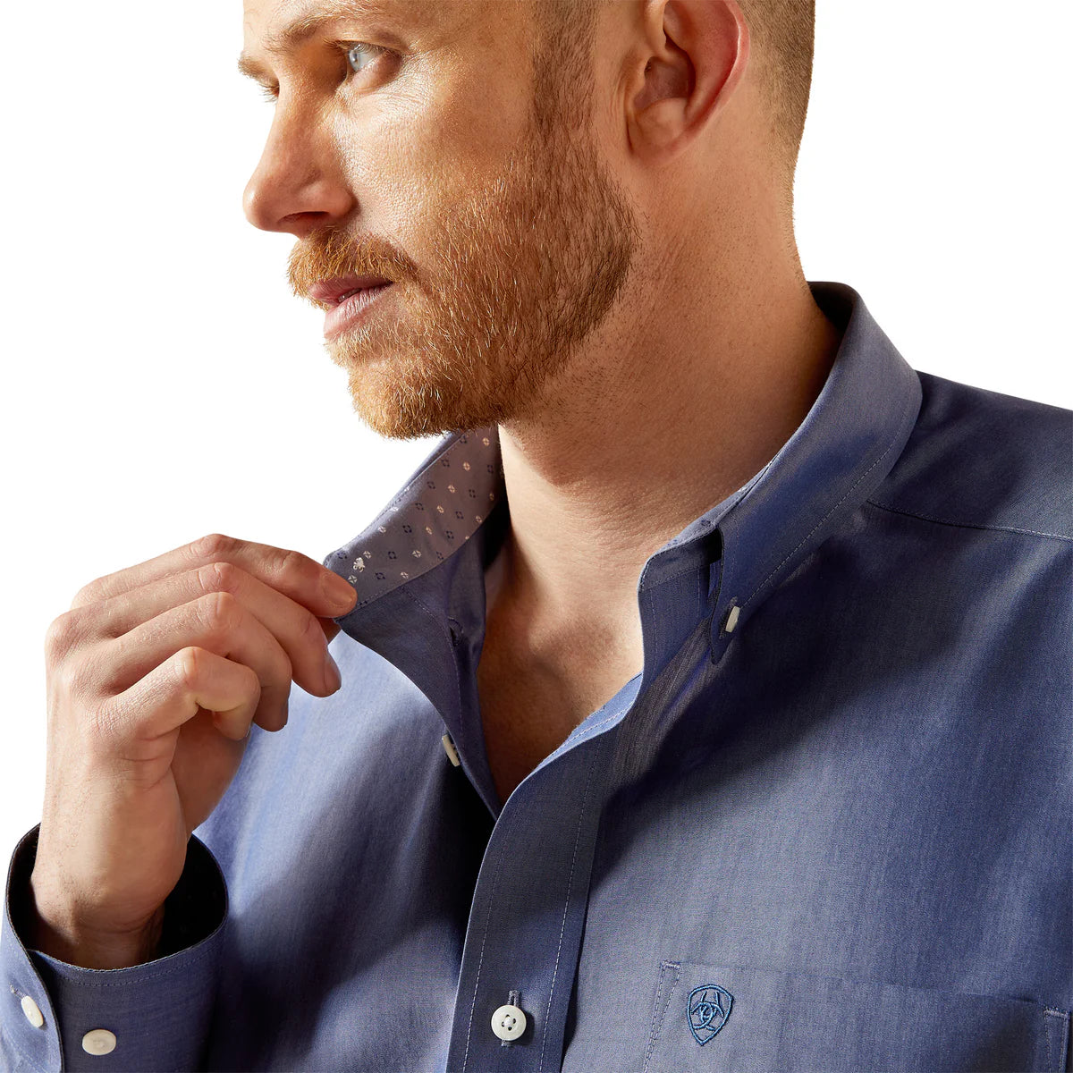 Ariat Mns Wrinkle Free Solid Pinpoint Oxford LS Shirt Blue