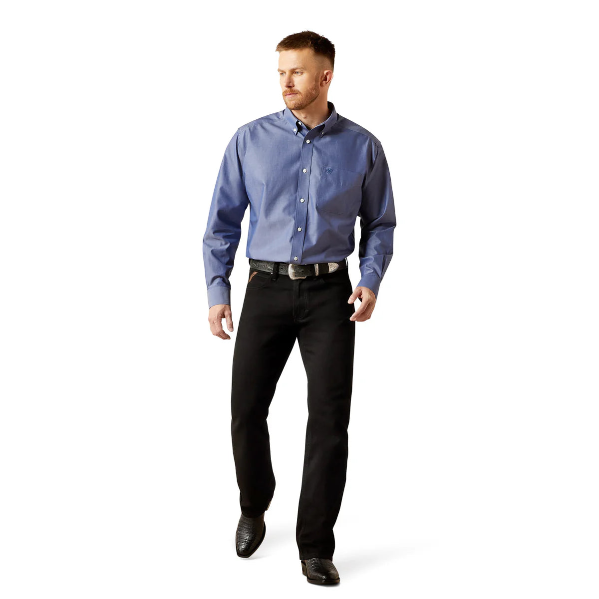 Ariat Mns Wrinkle Free Solid Pinpoint Oxford LS Shirt Blue