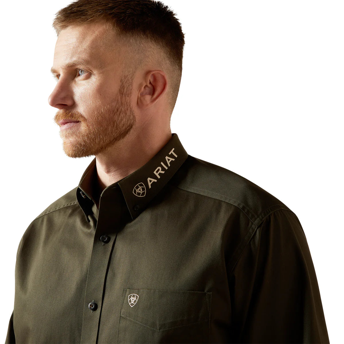 Ariat Mns Team Logo Twill LS Shirt Olive/Khaki