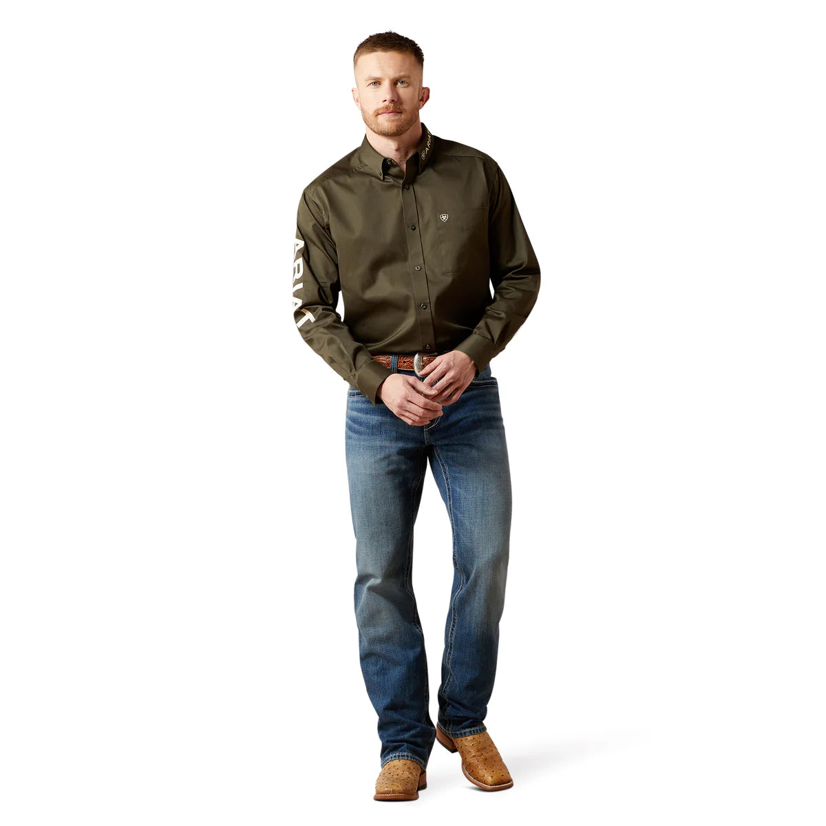 Ariat Mns Team Logo Twill LS Shirt Olive/Khaki