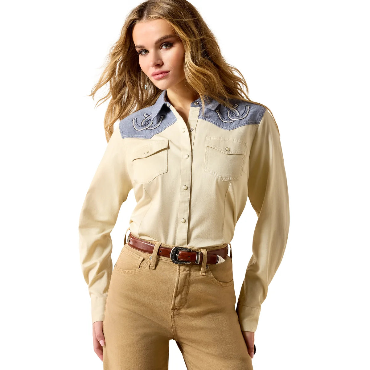 Ariat Wms Horseshoe Western Snap LS Shirt Summer Sand/Chambray