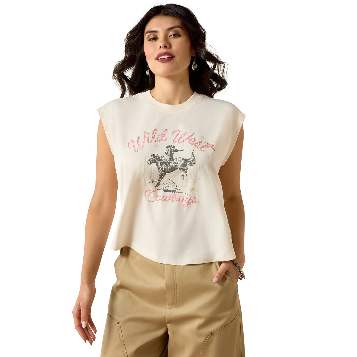 Ariat Wms Wild West Cropped SS Tee Sea Salt