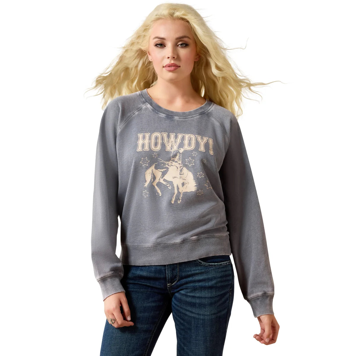 Ariat Wms Vintage Raglan Sweatshirt Ombre Blue Mineral Wash