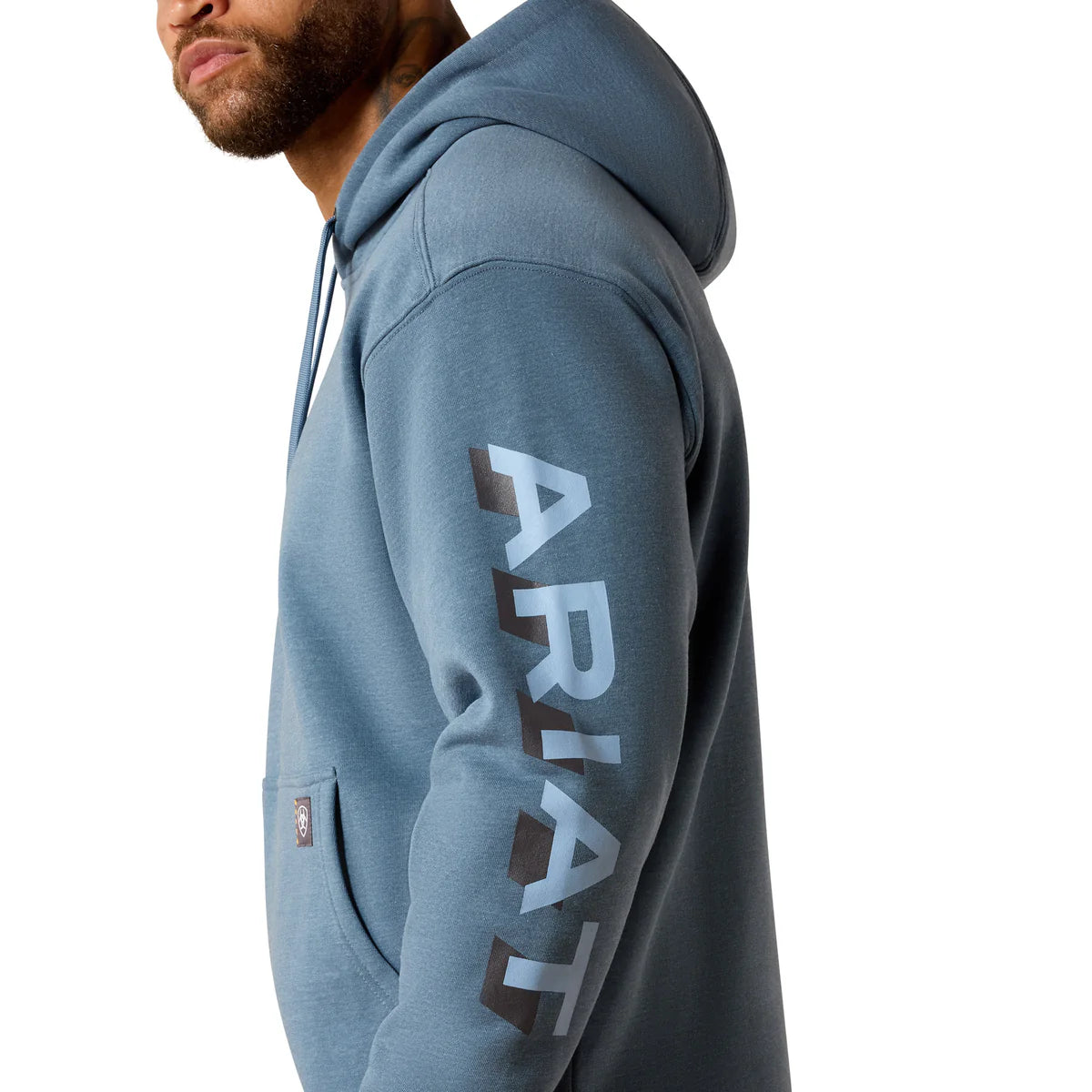 Ariat Mns Rebar Lightweight Logo Hoodie Baleen Blue Heather/Dusty Blue