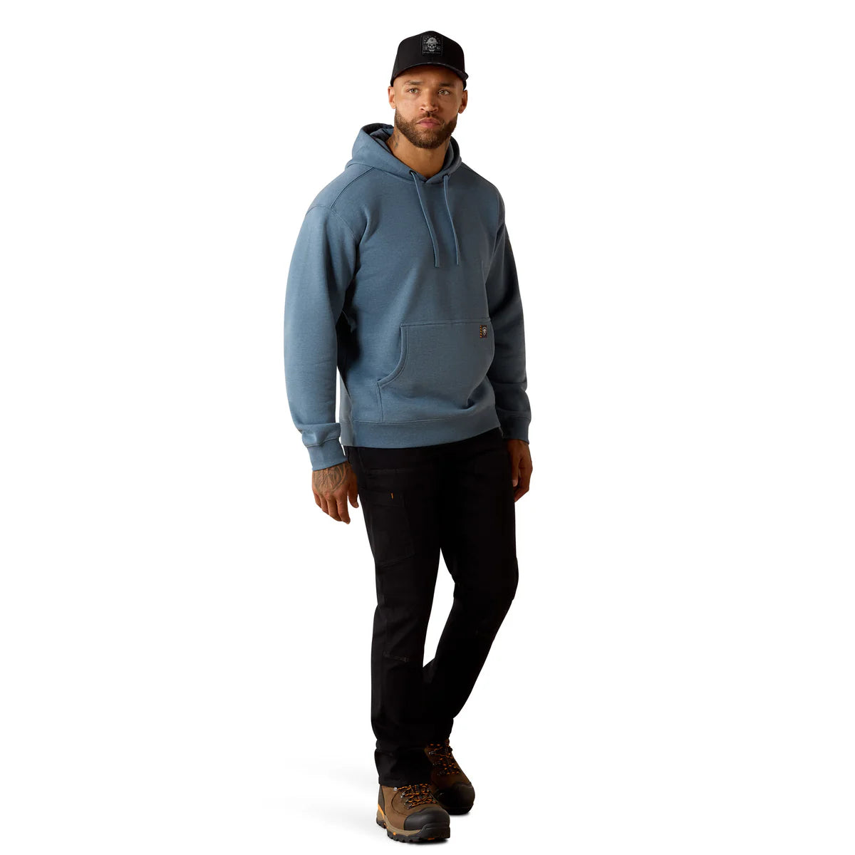 Ariat Mns Rebar Lightweight Logo Hoodie Baleen Blue Heather/Dusty Blue