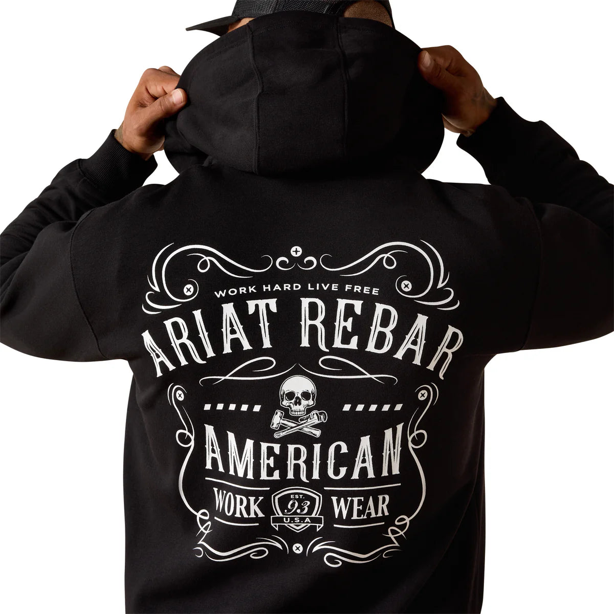 Ariat Mns Rebar Lightweight Label Full Zip Hoodie Black