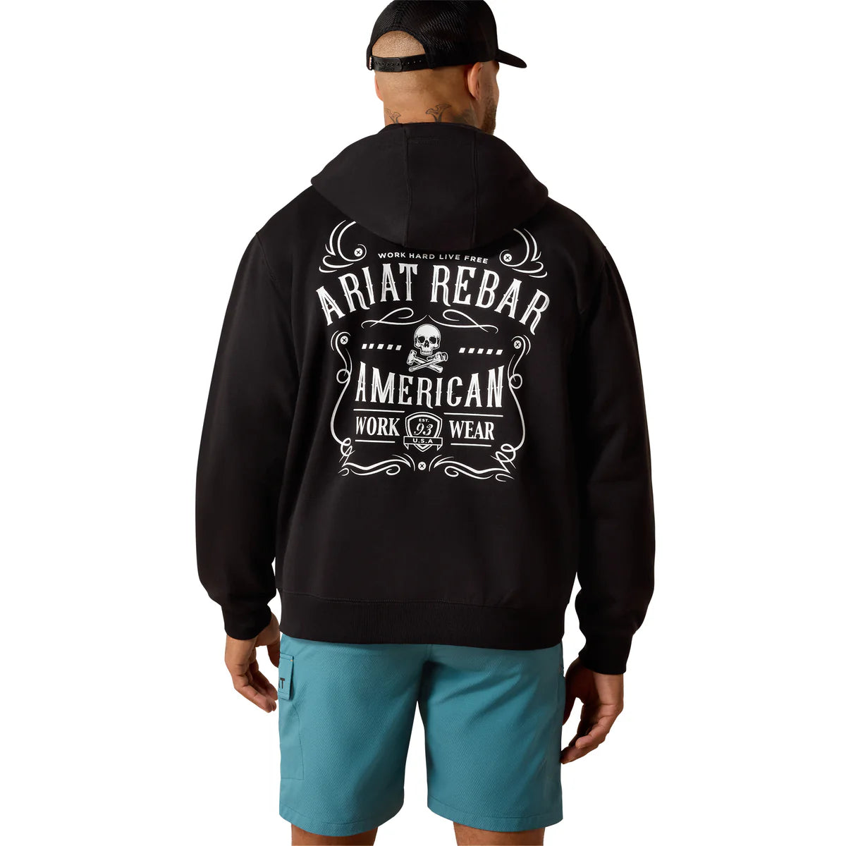 Ariat Mns Rebar Lightweight Label Full Zip Hoodie Black