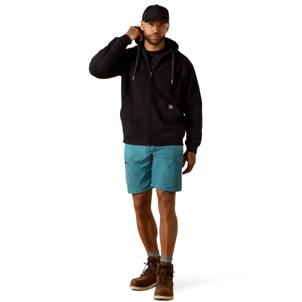Ariat Mns Rebar Lightweight Label Full Zip Hoodie Black