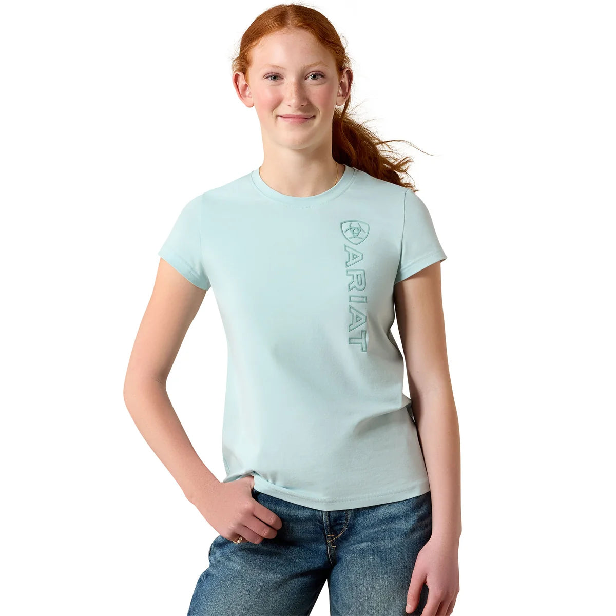 Ariat Yth Vertical Logo SS Tee Starlight Blue