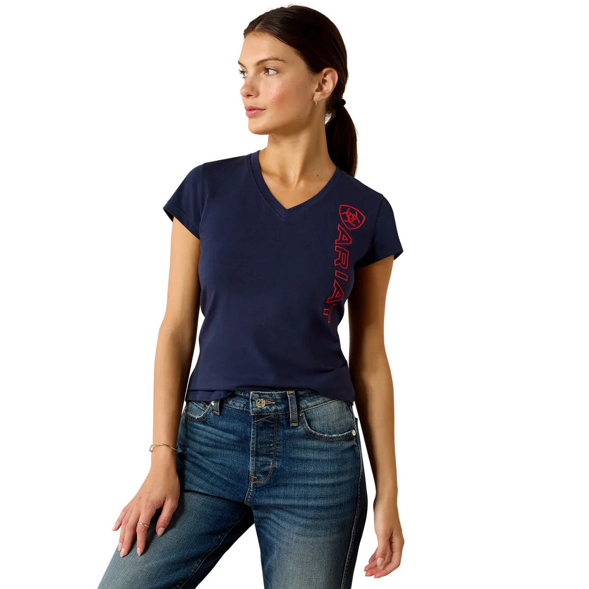 Ariat Wms Vertical Logo SS Tee NavyT/Red