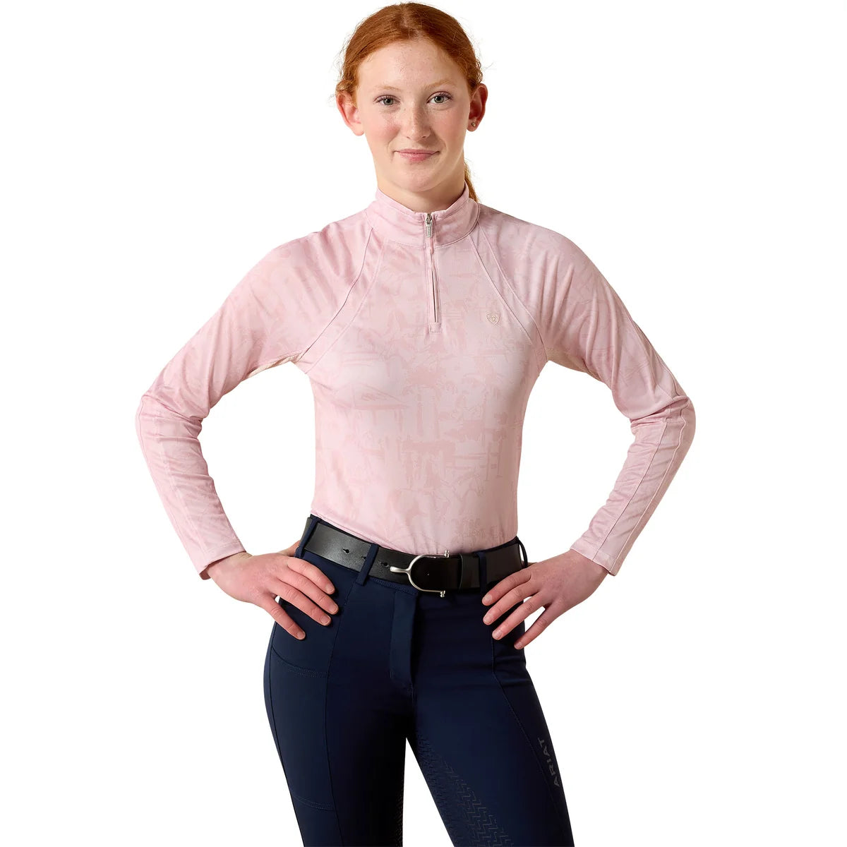 Ariat Yth Sunstopper 3.0 1/4 Zip Baselayer Sepia Horse Park Print