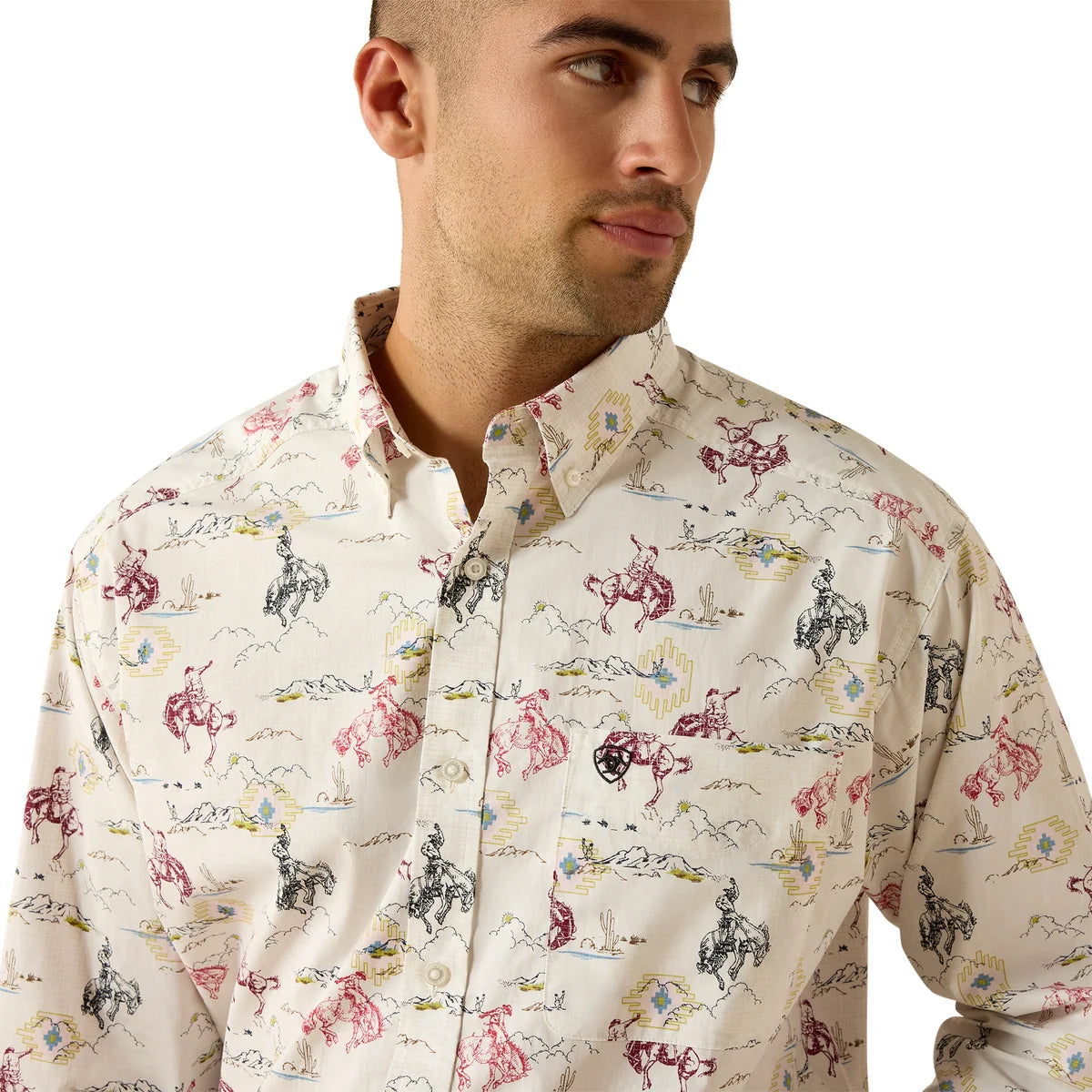 Ariat Mns Taber Classic Fit LS Shirt White Western Motif