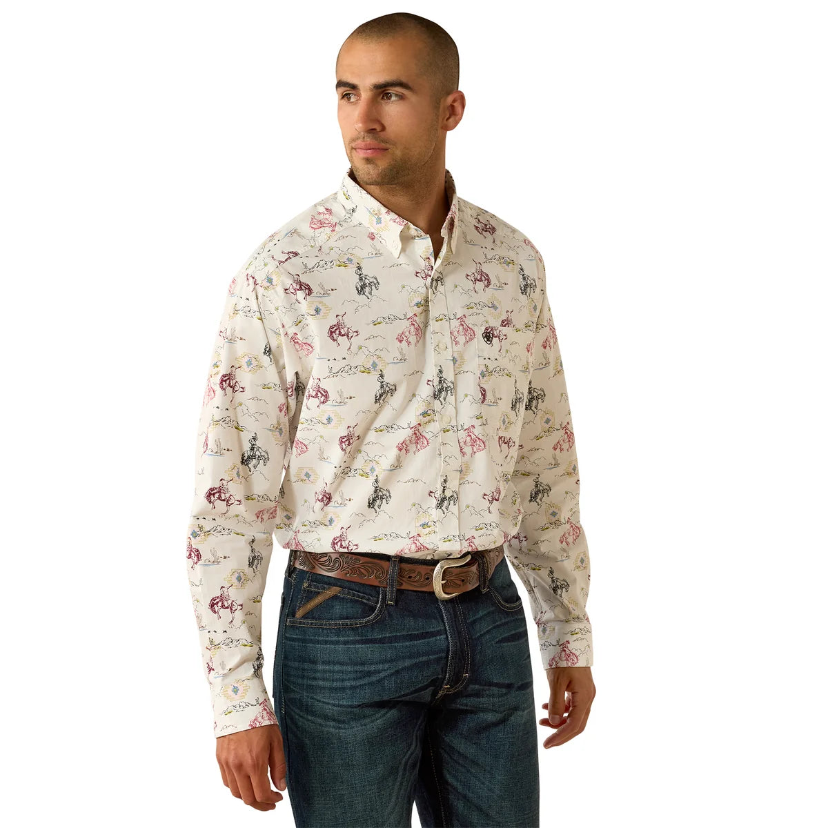 Ariat Mns Taber Classic Fit LS Shirt White Western Motif